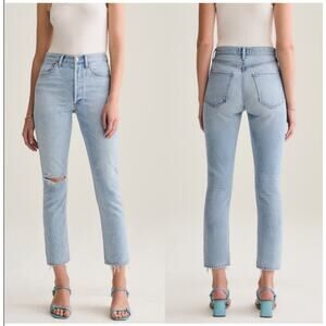 AGOLDE Riley High Rise Straight Distressed Crop Jeans Light Wash | Size 25
